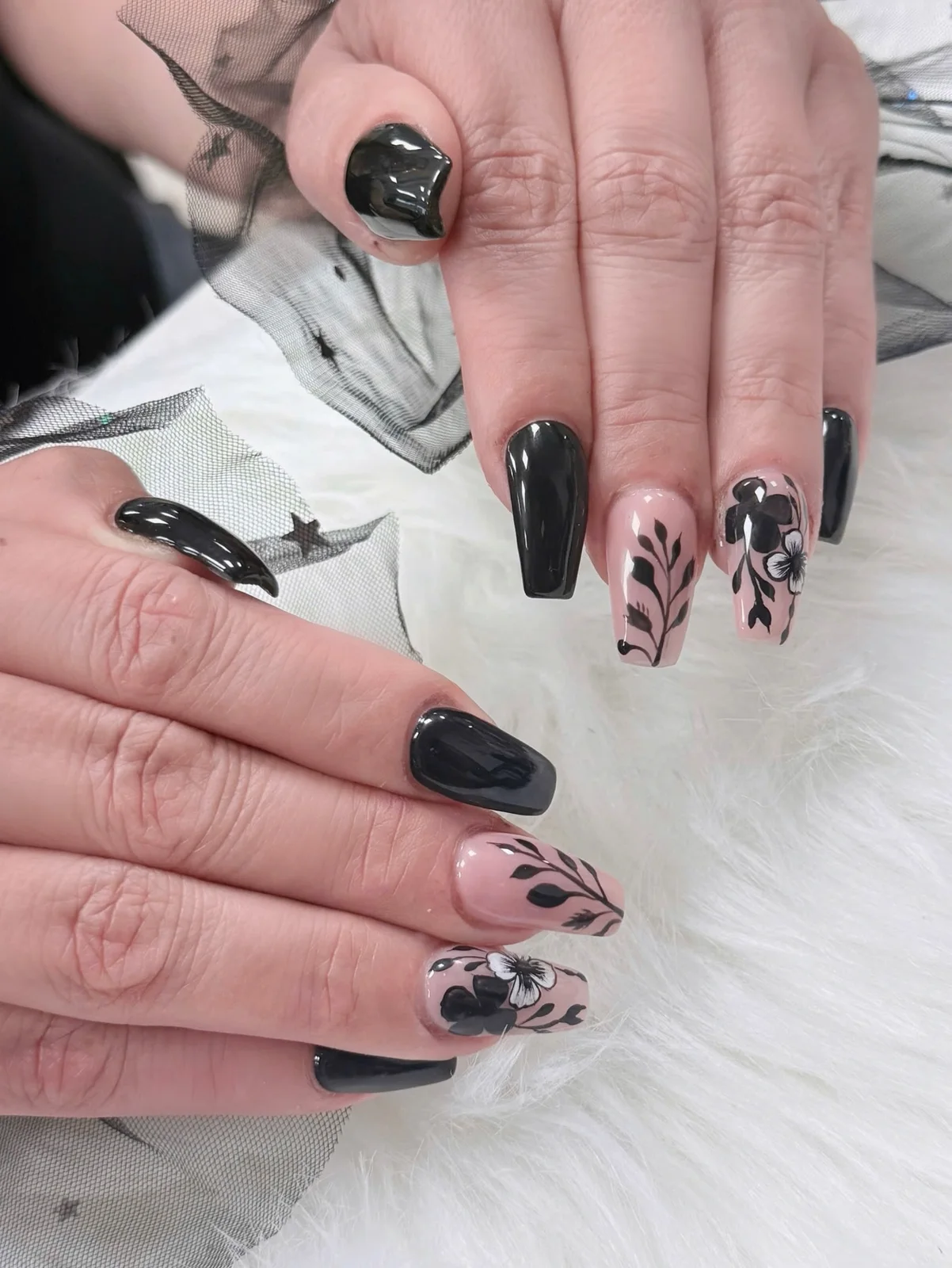 Pink French crystal nail design