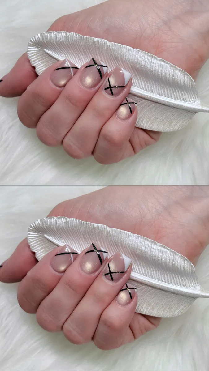Minimal black line French manicure